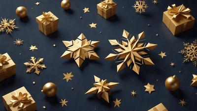 The primary subject of the image is a collection of gold stars, which are arranged on a blue surface. The setting appears to be a night sky, with the stars scattered throughout the scene. The visual style of the image is a combination of digital art and illustration, creating a unique and eye-catching display. The dominant colors in the image are gold and blue, giving the scene a warm and inviting atmosphere.